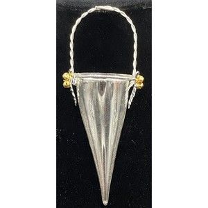 Vintage Glass Vase Ornament With Silver Tone Holly and Gold Tone Bells